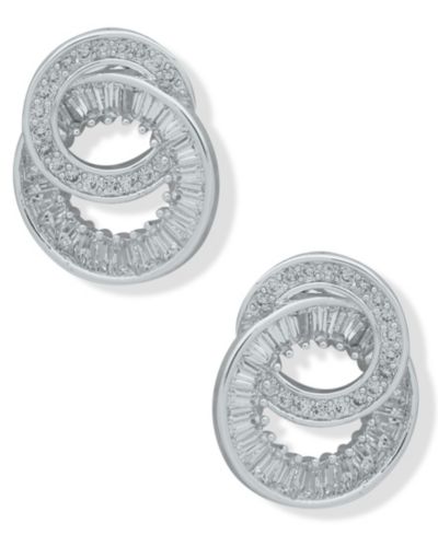 Anne Klein Серебряные серьги с цирконием Double Circle Button