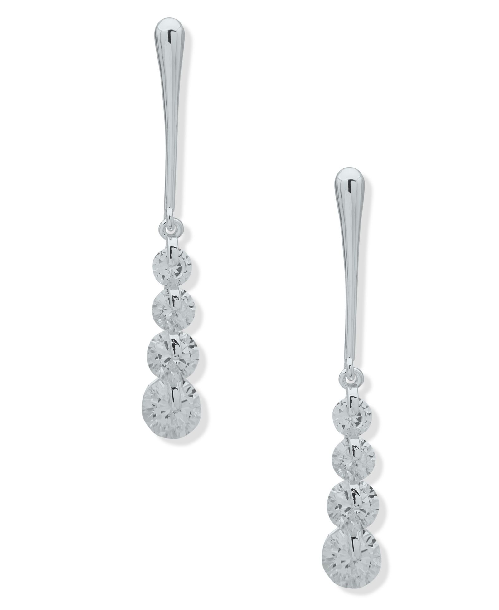 Anne Klein Серебристые линейные серьги-подвески с баром и CZ
