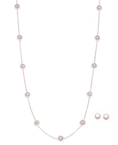 2-Pc. Set Cultured Freshwater Pearl (6-1/2 - 7mm) Collar Necklace & Matching Stud Earrings