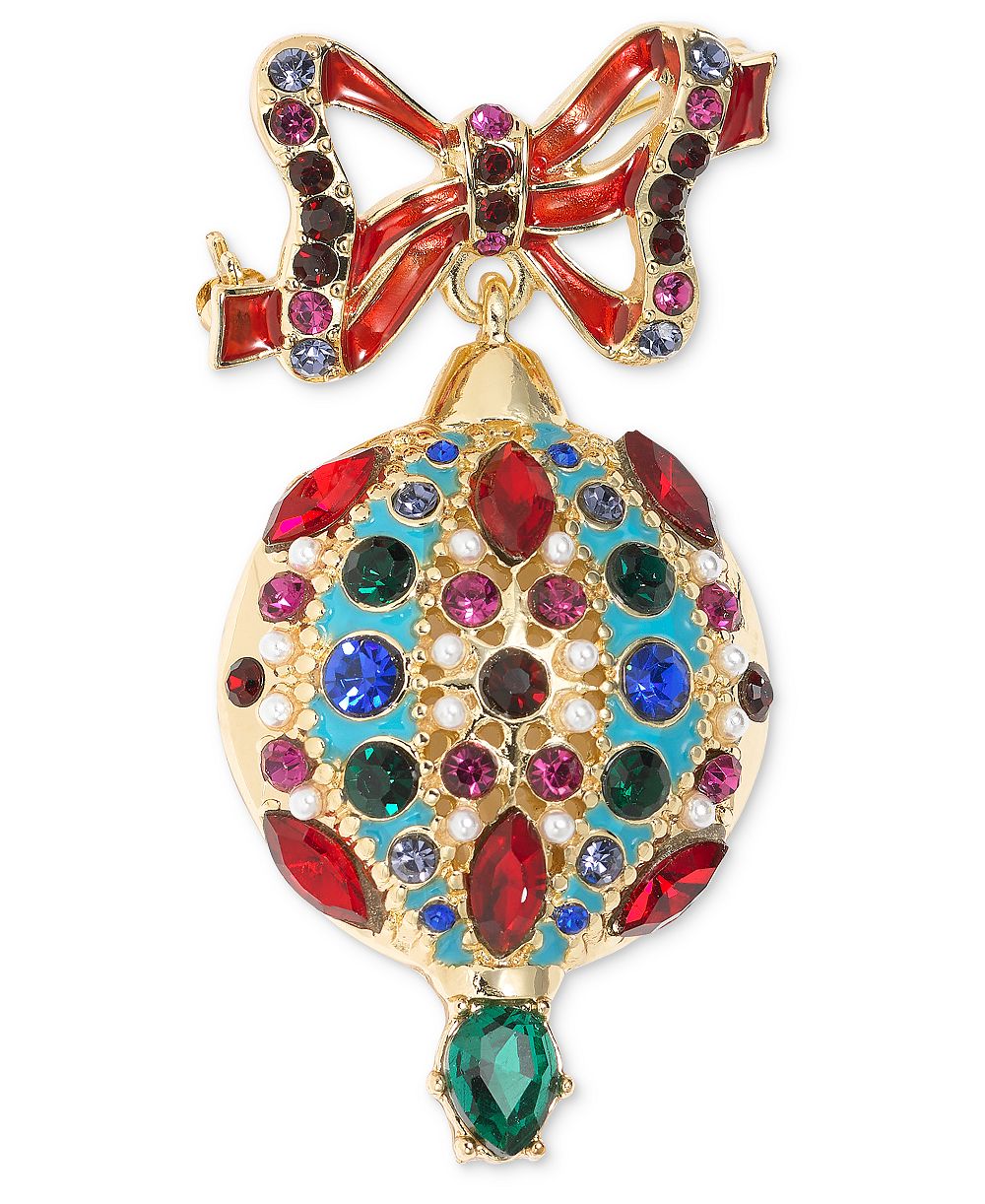 Брошь Holiday Lane Gold-Tone Multicolor Crystal & Imitation Pearl Ornament Pin