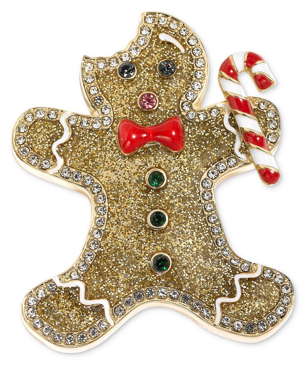 Пин Holiday Lane Gold-Tone Multicolor Pavé Gingerbread