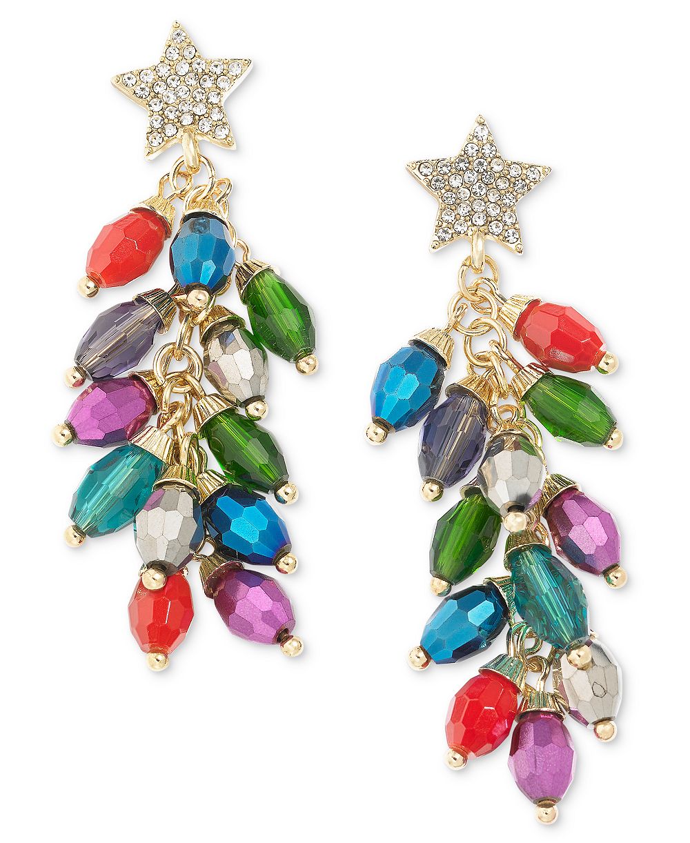 Серьги-подвески Holiday Lane Gold-Tone Crystal Multicolor Light String Linear Drop