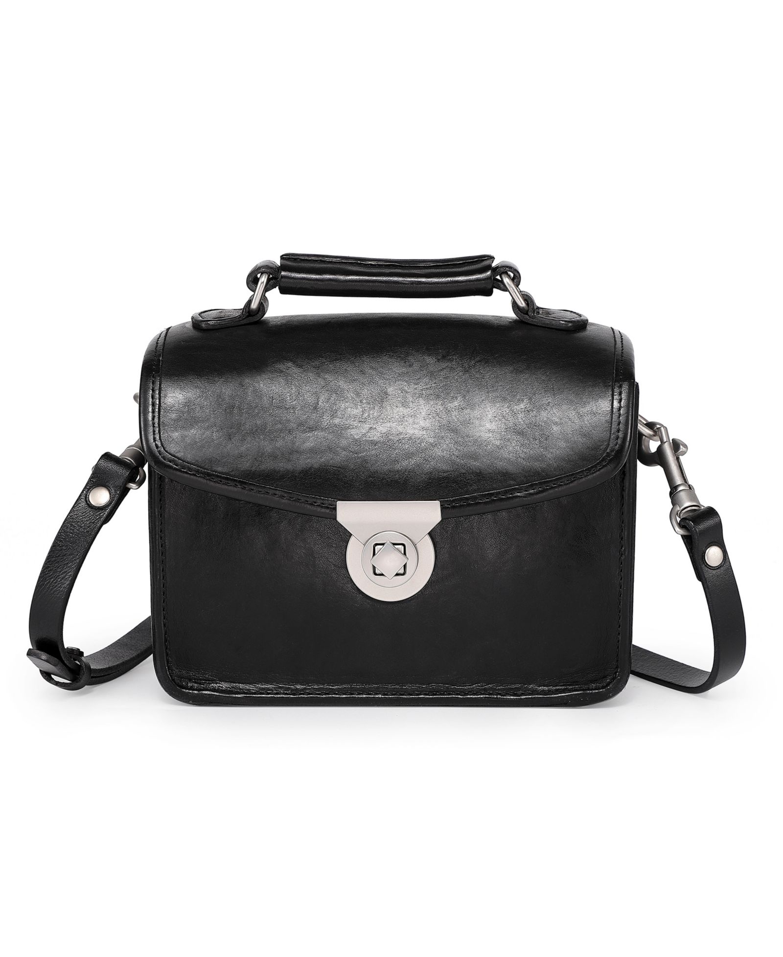 Laurel Mini Leather Convertible Pushlock Crossbody Bag