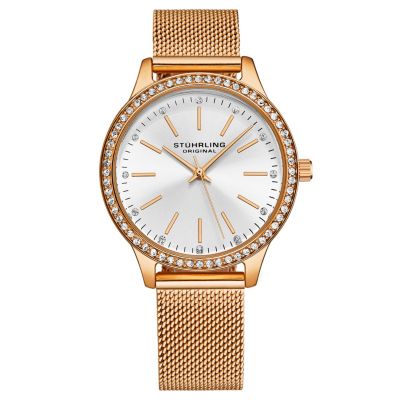 Женские часы Stuhrling Quartz с розовым золотом и серебристым циферблатом