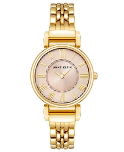 Женские часы Anne Klein Three Hand Quartz Round Gold-Tone Alloy Link 30mm