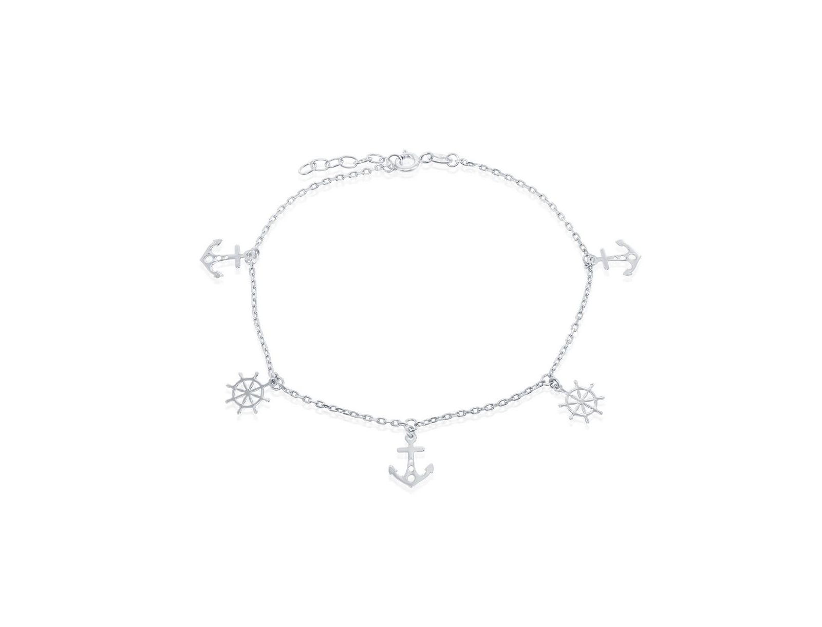 Simona Sterling Silver Alternating Anchor and Ship Wheel Anklet
