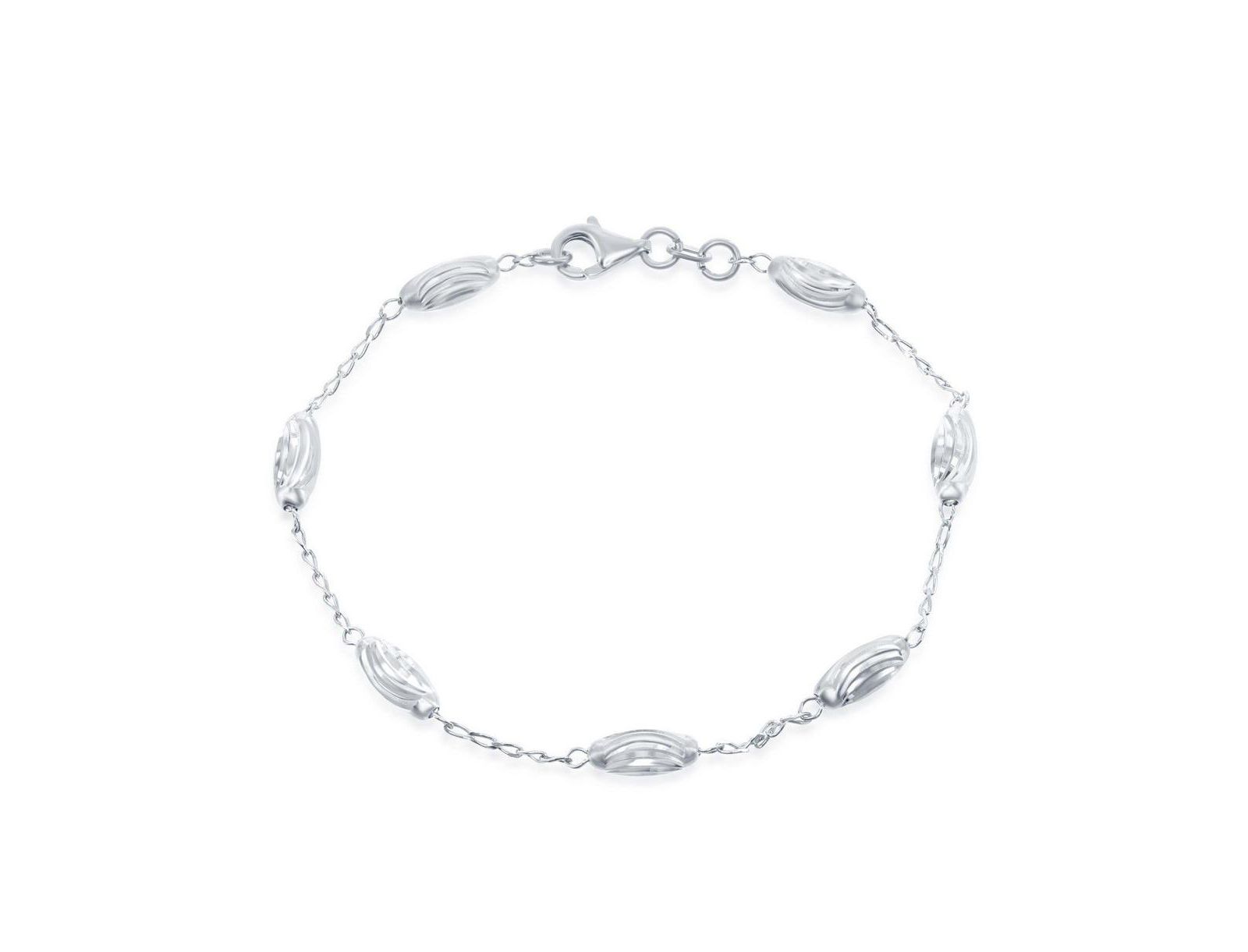 Simona Sterling Silver Diamond Moon Cut Oval Bead Anklet
