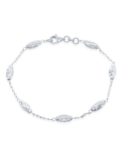 Simona Sterling Silver Diamond Moon Cut Oval Bead Anklet