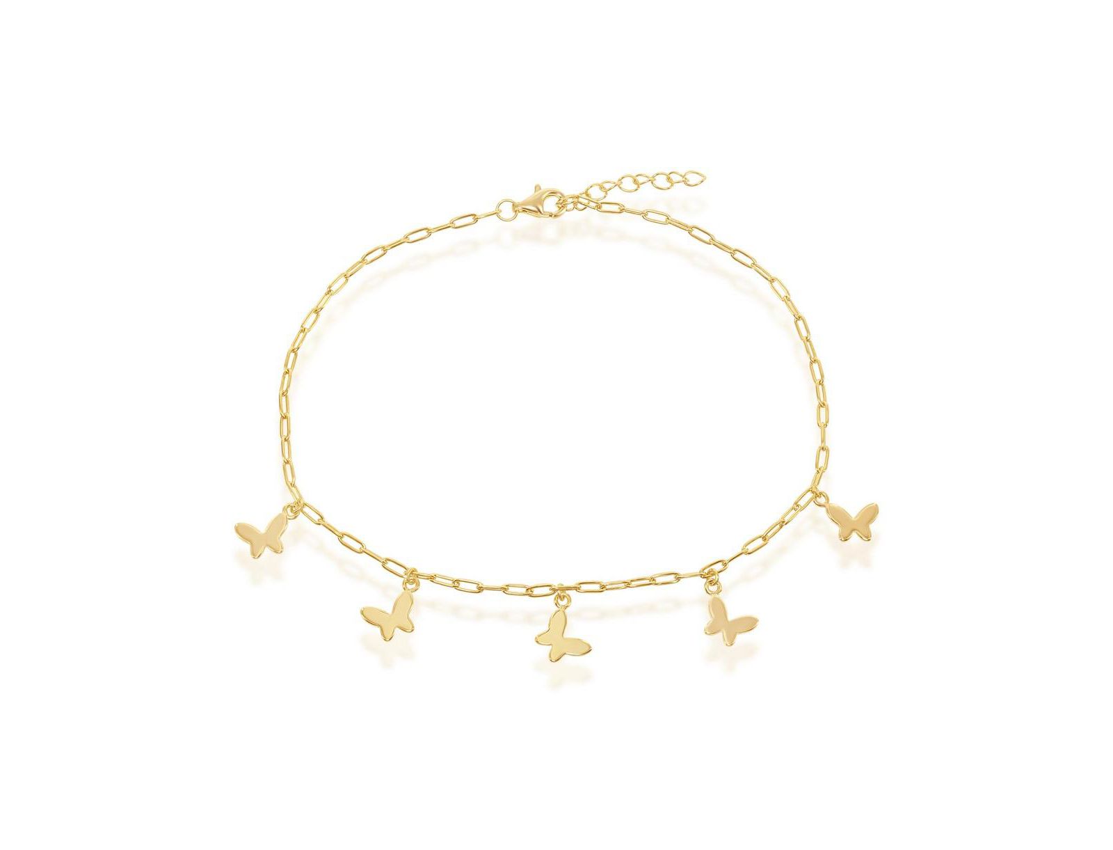 Браслет на ногу Simona Sterling Silver Butterfly Charms Paperclip Gold Plated