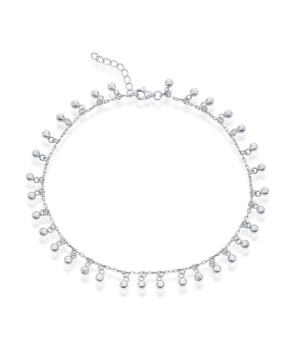 Simona Sterling Silver Beaded Dangling Charms Anklet