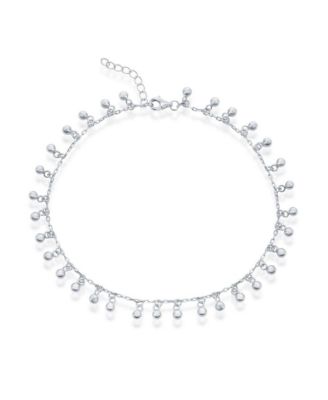 Simona Sterling Silver Beaded Dangling Charms Anklet