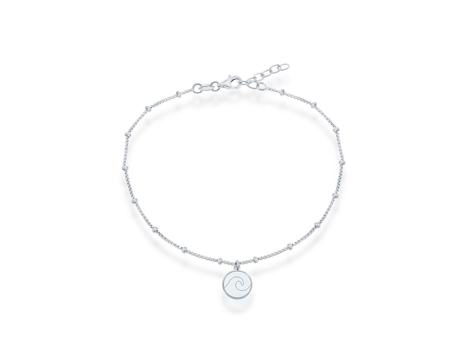 Браслет на ногу Simona Sterling Silver Beaded с диском в форме волны