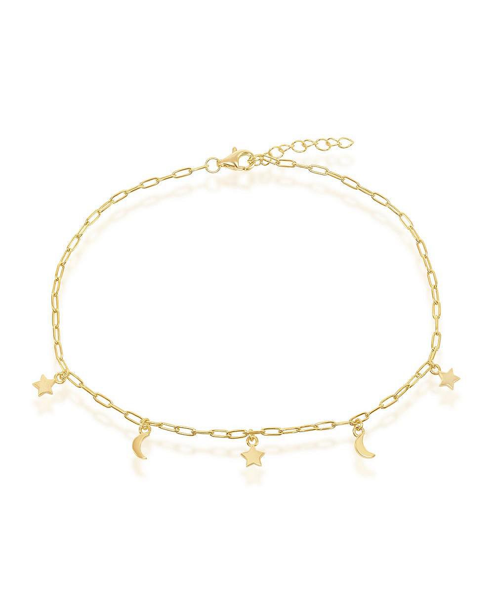 Simona браслет на ногу Simona Sterling Silver Moon & Star Charms, с золотым напылением