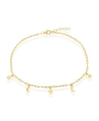 Simona браслет на ногу Simona Sterling Silver Moon & Star Charms, с золотым напылением