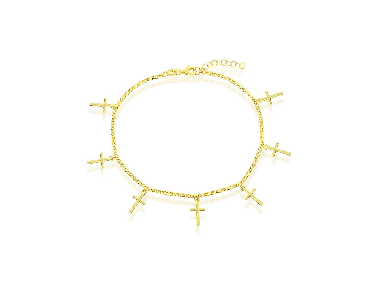 Браслет на ногу Simona Sterling Silver Cross Charms Rolo Chain Gold Plated
