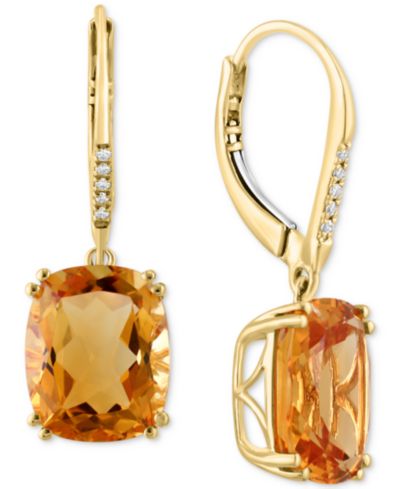 Серьги-подвески EFFY Collection Citrine (8-1/4 ct. t.w.) & Diamond (1/20 ct. t.w.) Leverback в 14k Gold