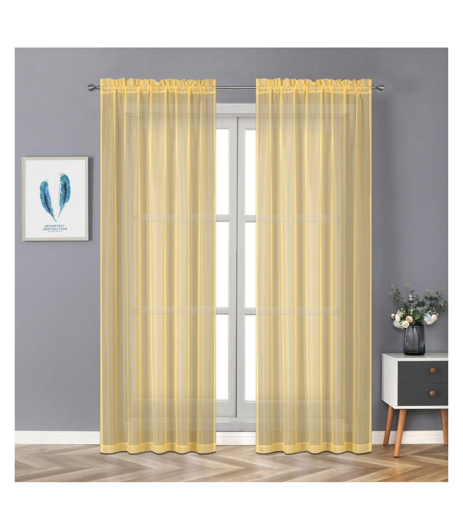 Шторы Kate Aurora Montauk Accents Ultra Lux 2 Piece Rod Pocket Gold Sheer Voile 84 in. Long