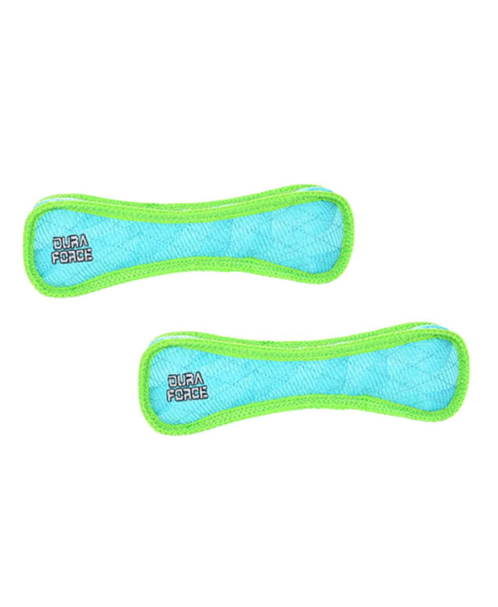 DuraForce Bone Tiger Blue-Green, 2-Pack, Durable Plush Squeaky Dog Toys