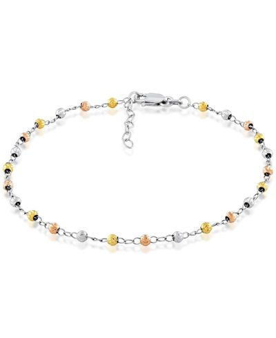 Simona Sterling Silver Diamond Cut Bead Anklet - Tri Color