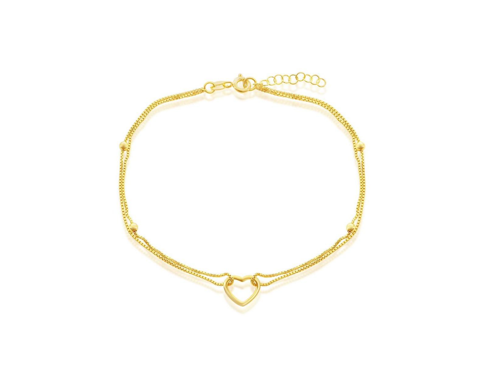 Simona Sterling Silver Double Strand & Open Heart Anklet