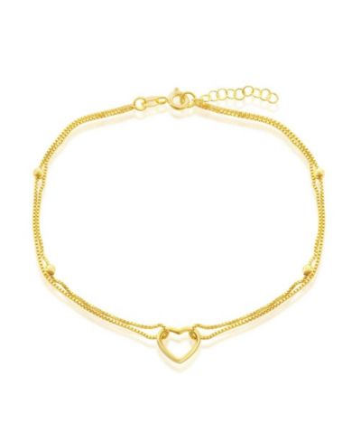 Simona Sterling Silver Double Strand & Open Heart Anklet