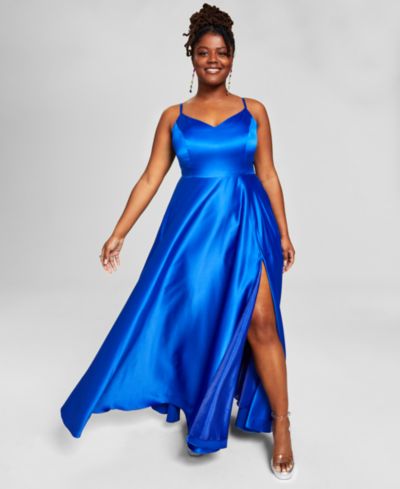 Вечернее платье B Darlin Trendy Plus Size Satin Sleeveless с разрезом спереди