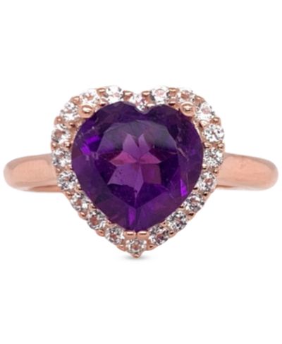 Кольцо Heart Halo с аметистом (3 ct. t.w.) и белым топазом (1/3 ct. t.w.) из позолоченного стерлингового серебра (также в вариантах с аметистом и гранатом)