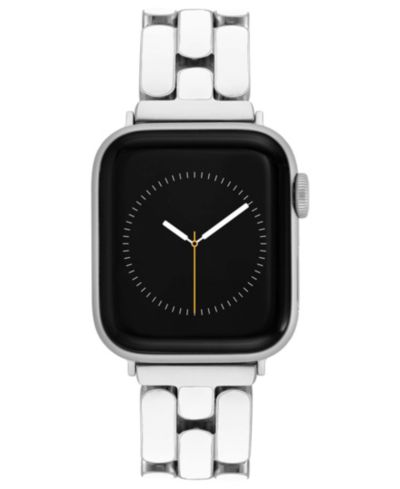 Anne Klein Women's White Enamel and Silver-Tone Alloy Metal Bracelet designed for Apple Watch® 42mm (Series 10) & 38/40/41mm
