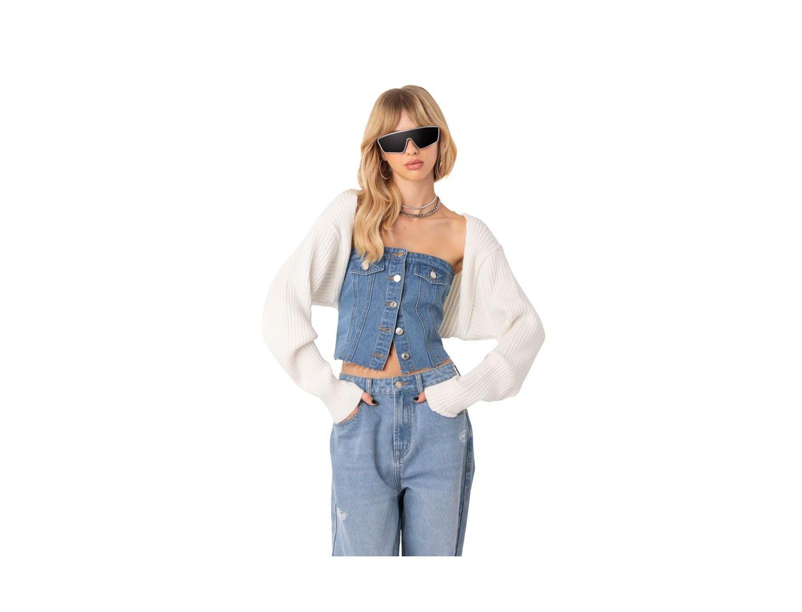 Edikted Women's Sleeves Sweater Ribbed Knit