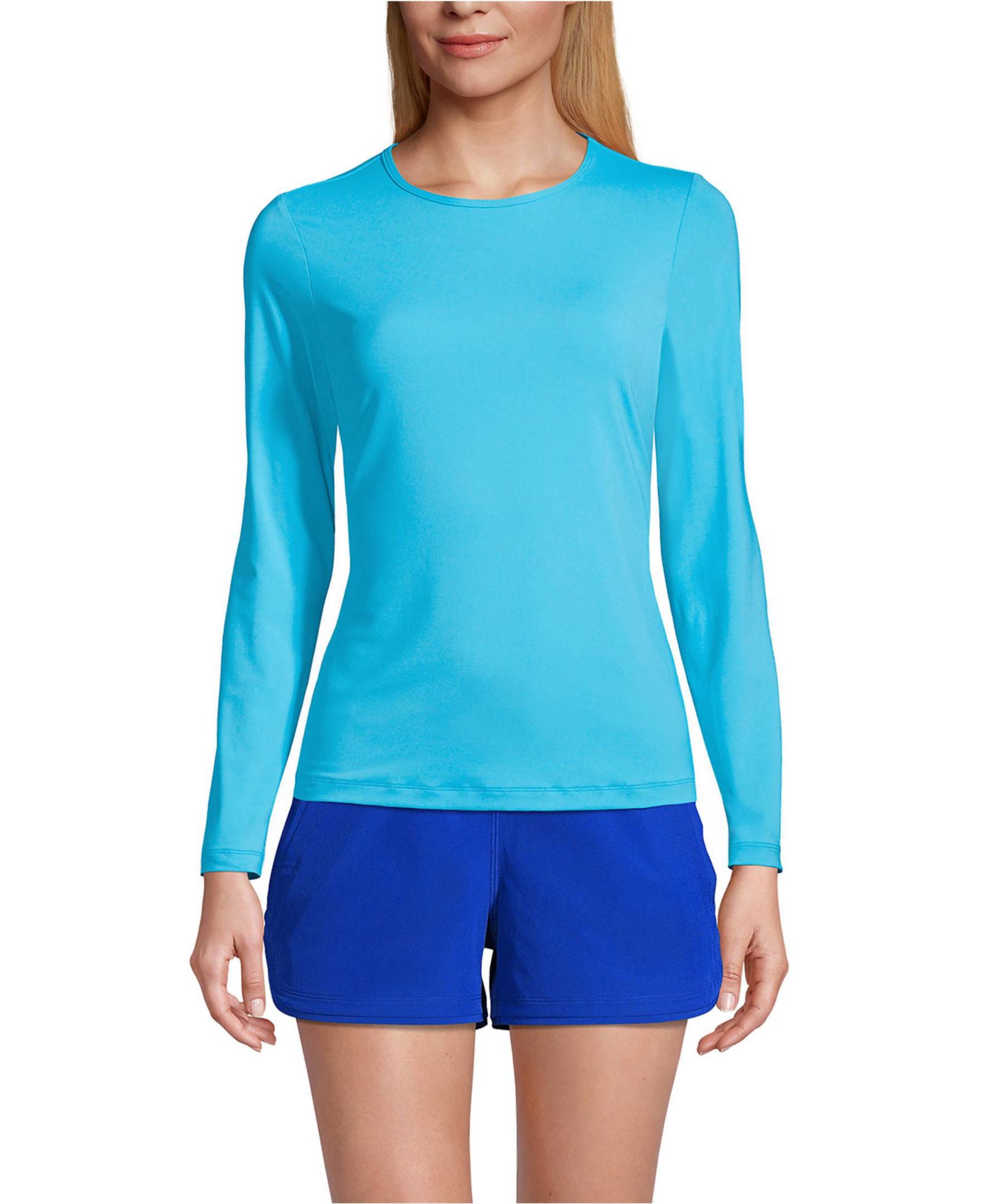 Lands' End Женский SunShade UPF 50 Long Sleeve Rash Guard Swim Tee