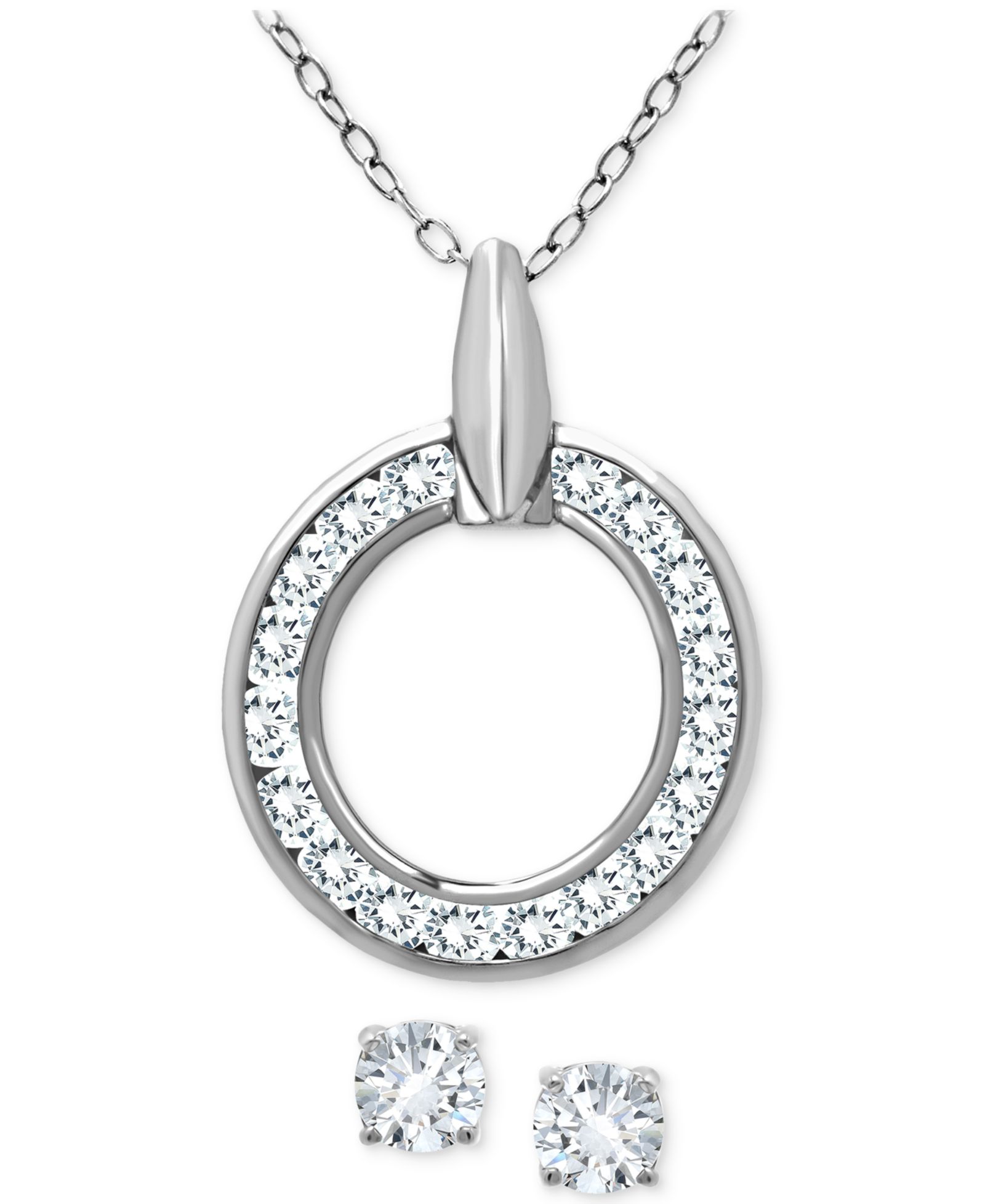 Giani Bernini 2-Pc. Set Cubic Zirconia Circle Pendant Necklace & Stud Earrings, Created for Macy's