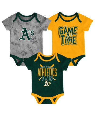 Newborn and Infant Boys and Girls Oakland Athletics Green, Gold, Heathered Gray Game Time Three-Piece Bodysuit Set