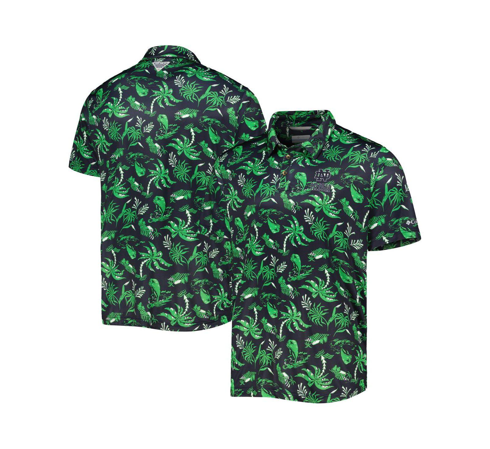 Men's Columbia Navy Notre Dame Fighting Irish Super Terminal Tackle Omni-Shade Polo Shirt