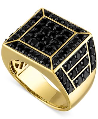 Мужское кольцо Esquire Men's Jewelry Black Spinel Square Cluster в 18k Gold-Plated Sterling Silver