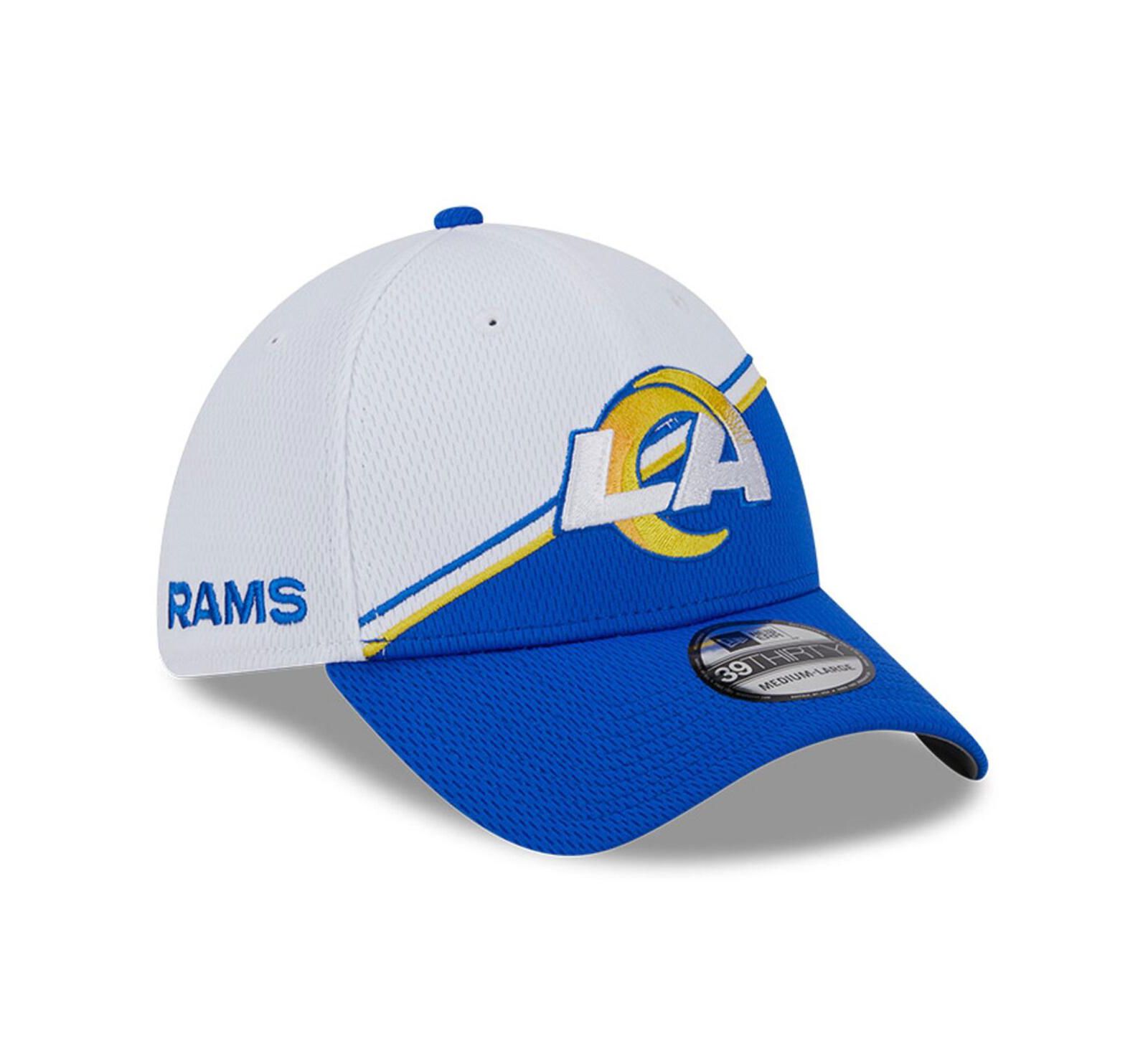 Men's New Era White, Royal Los Angeles Rams 2023 Sideline 39THIRTY Flex Hat