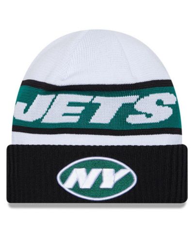 Men's New Era White, Black New York Jets 2023 Sideline Tech Cuffed Knit Hat