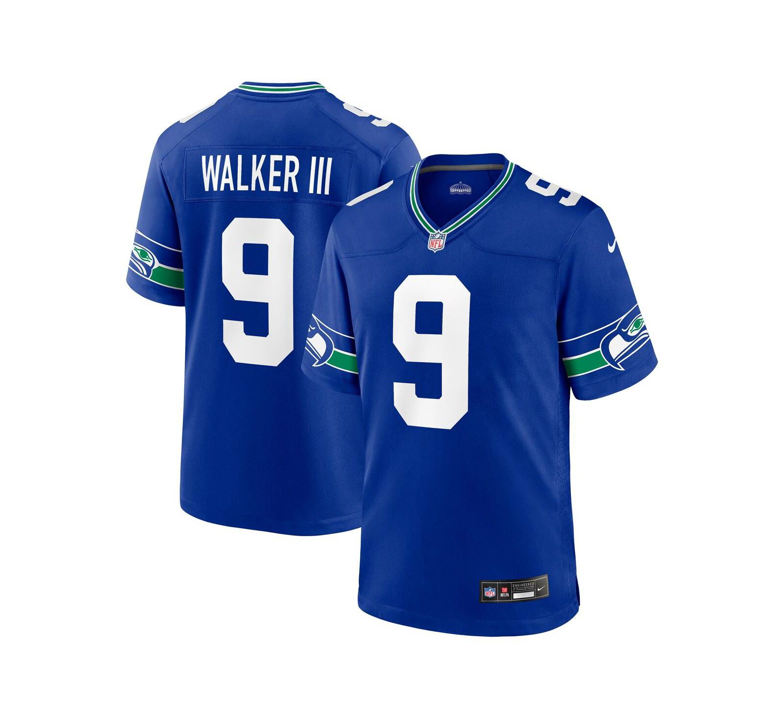 Мужская джерси Nike Kenneth Walker III Royal Seattle Seahawks Throwback Player Game