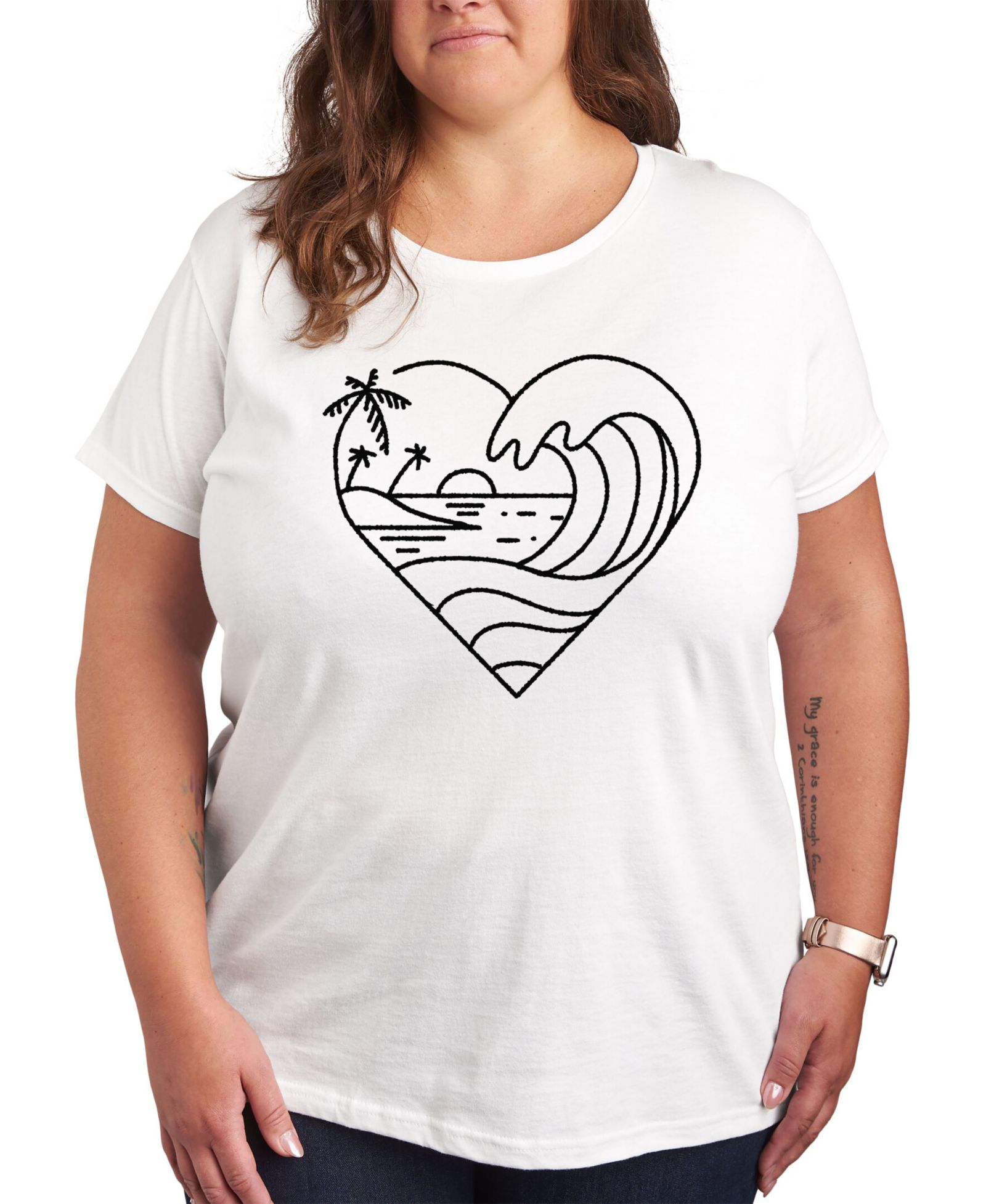 Женская футболка Hybrid Apparel Trendy Plus Size Beachy Heart Graphic