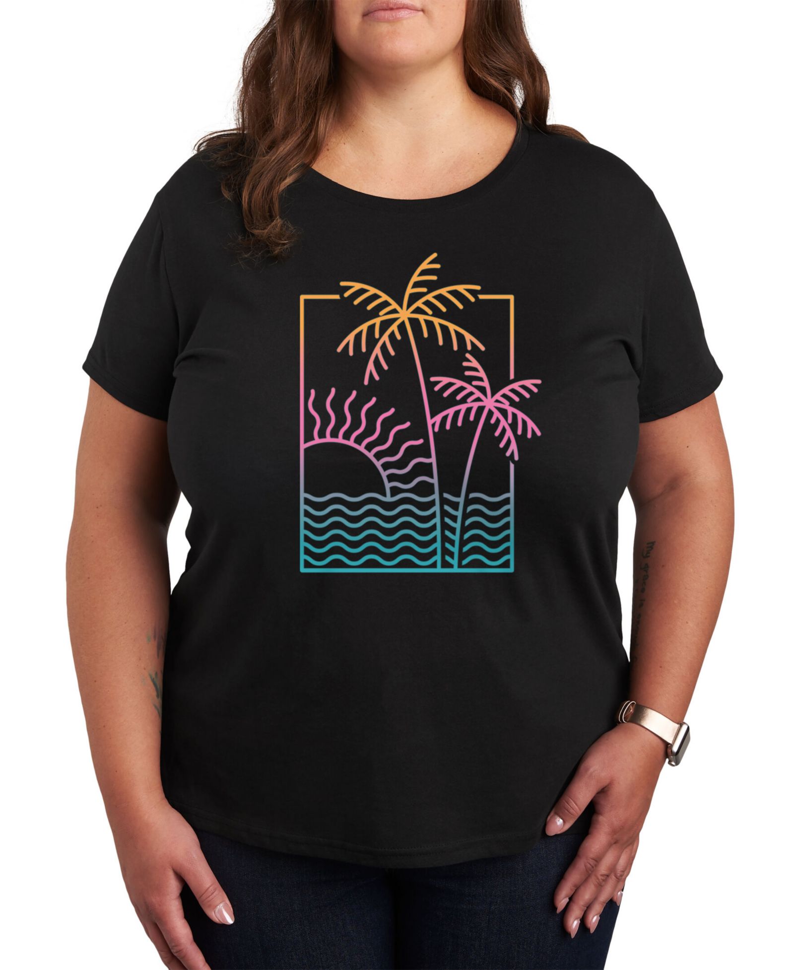 Женская футболка Hybrid Apparel Trendy Plus Size Neon Palms Graphic