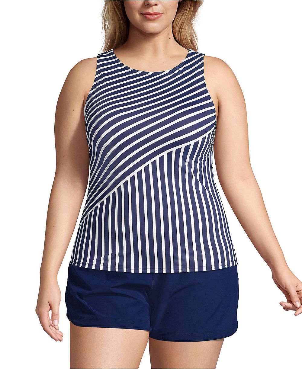 Lands' End Plus Size DDD-Cup High Neck UPF 50 Modest Tankini Swimsuit Top