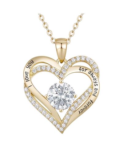 Rachel Glauber Timeless 14K Gold Plated Heart CZ ''I Love You'' Pendant