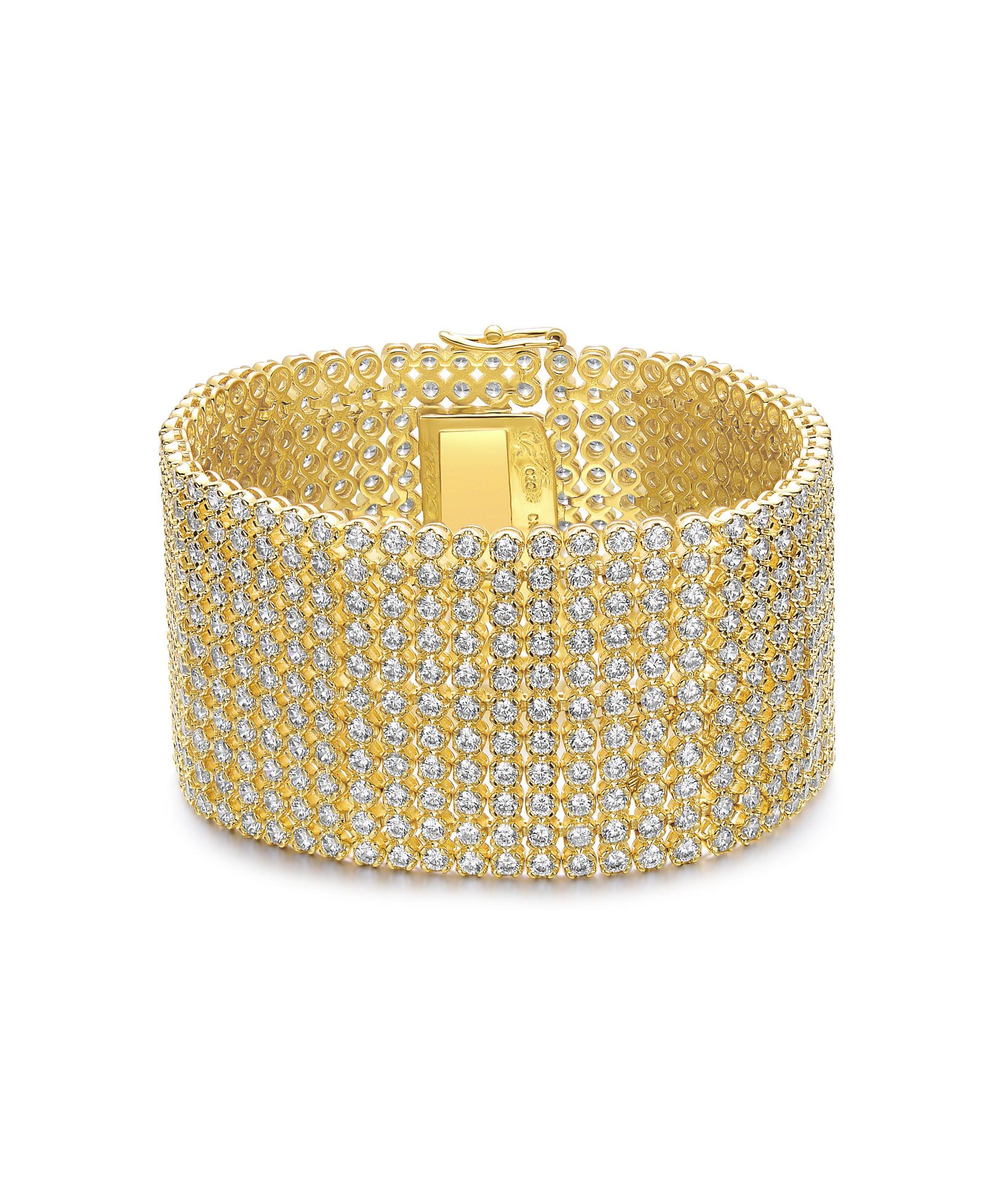 Rachel Glauber Sparkling 14k Gold Plated CZ Mesh Link Wide Bracelet
