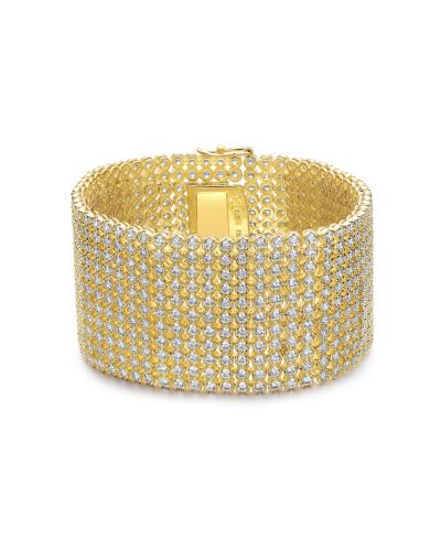 Rachel Glauber Sparkling 14k Gold Plated CZ Mesh Link Wide Bracelet