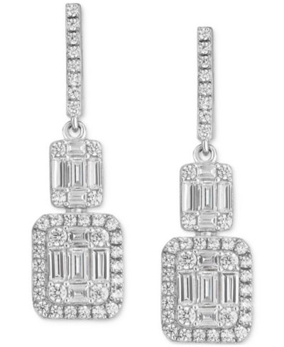 Серьги-подвески Arabella Cubic Zirconia Baguette Cluster Drop Earrings in Sterling Silver