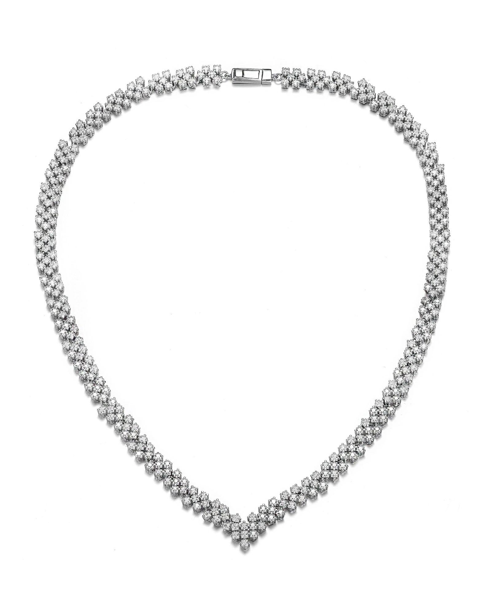 Колье Rachel Glauber Classy White Gold Plated CZ Tennis V Shape