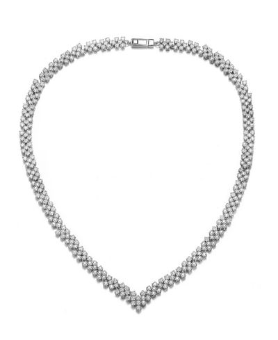 Колье Rachel Glauber Classy White Gold Plated CZ Tennis V Shape