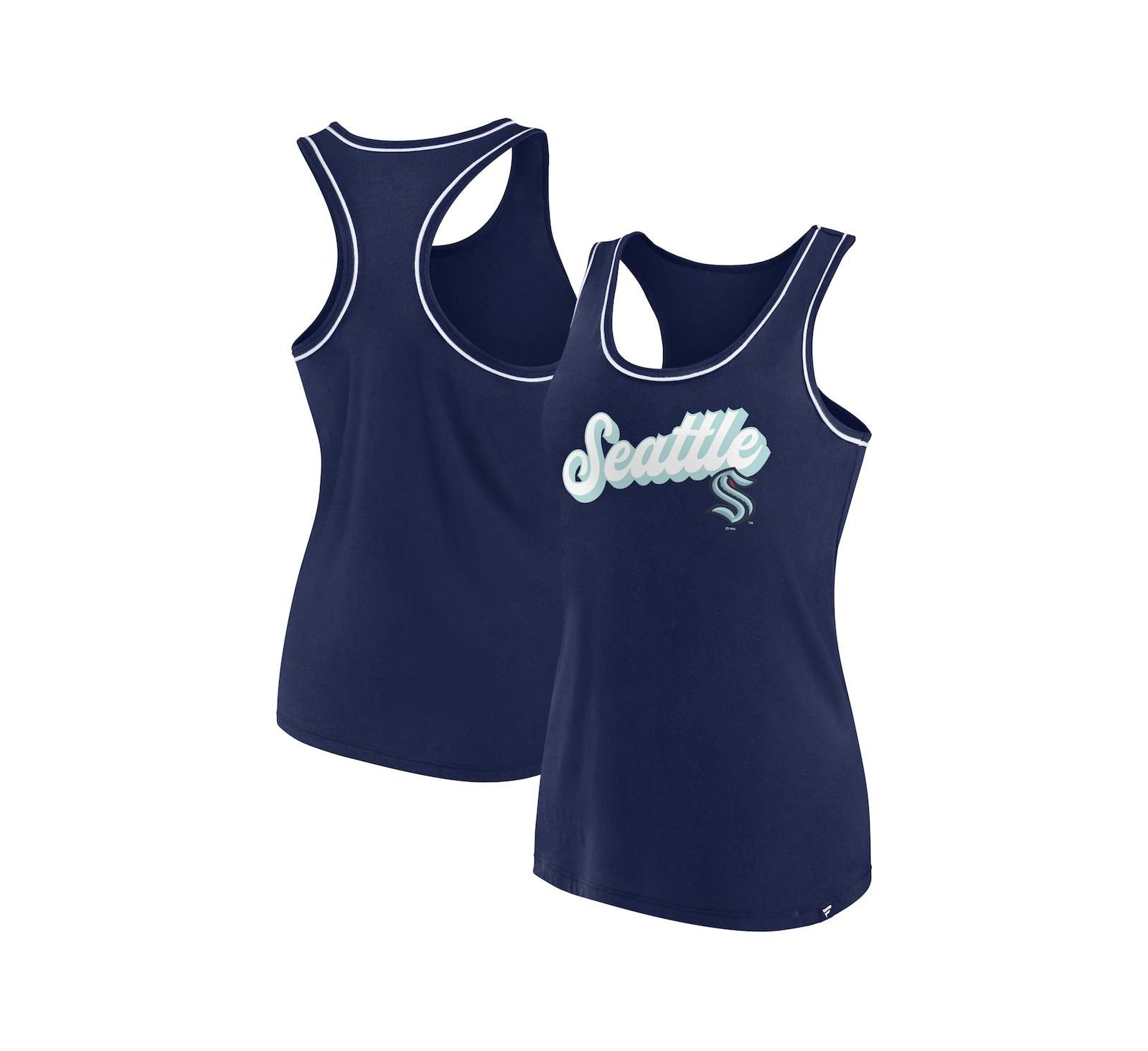 Женский топ Fanatics Deep Sea Blue Seattle Kraken Racerback Scoop Neck Tank Top