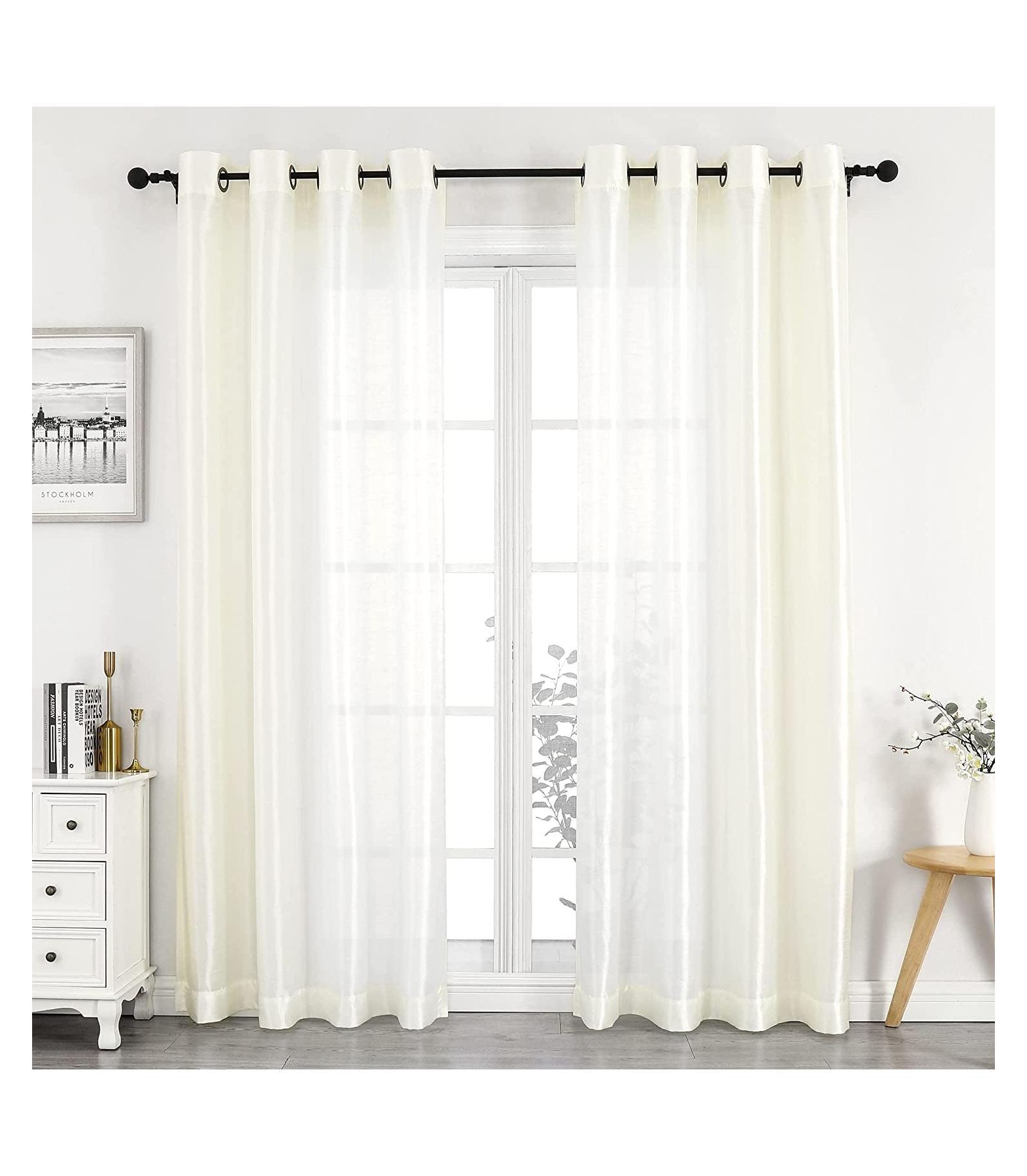 GoodGram Montauk Accents 2 Pack Ultra Luxurious Faux Silk Sheer Grommet Top Curtain Panels