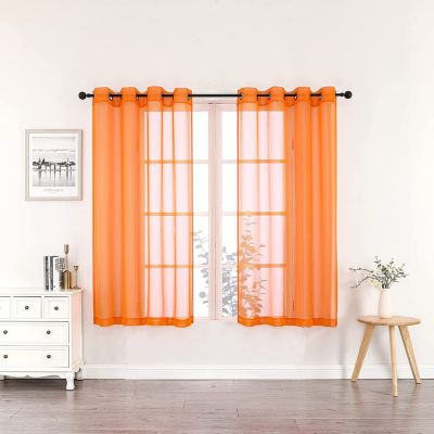 GoodGram Basics Bright Orange 2 Piece Grommet Top Translucent Sheer Voile Window Curtain Panels - 63 in. Long