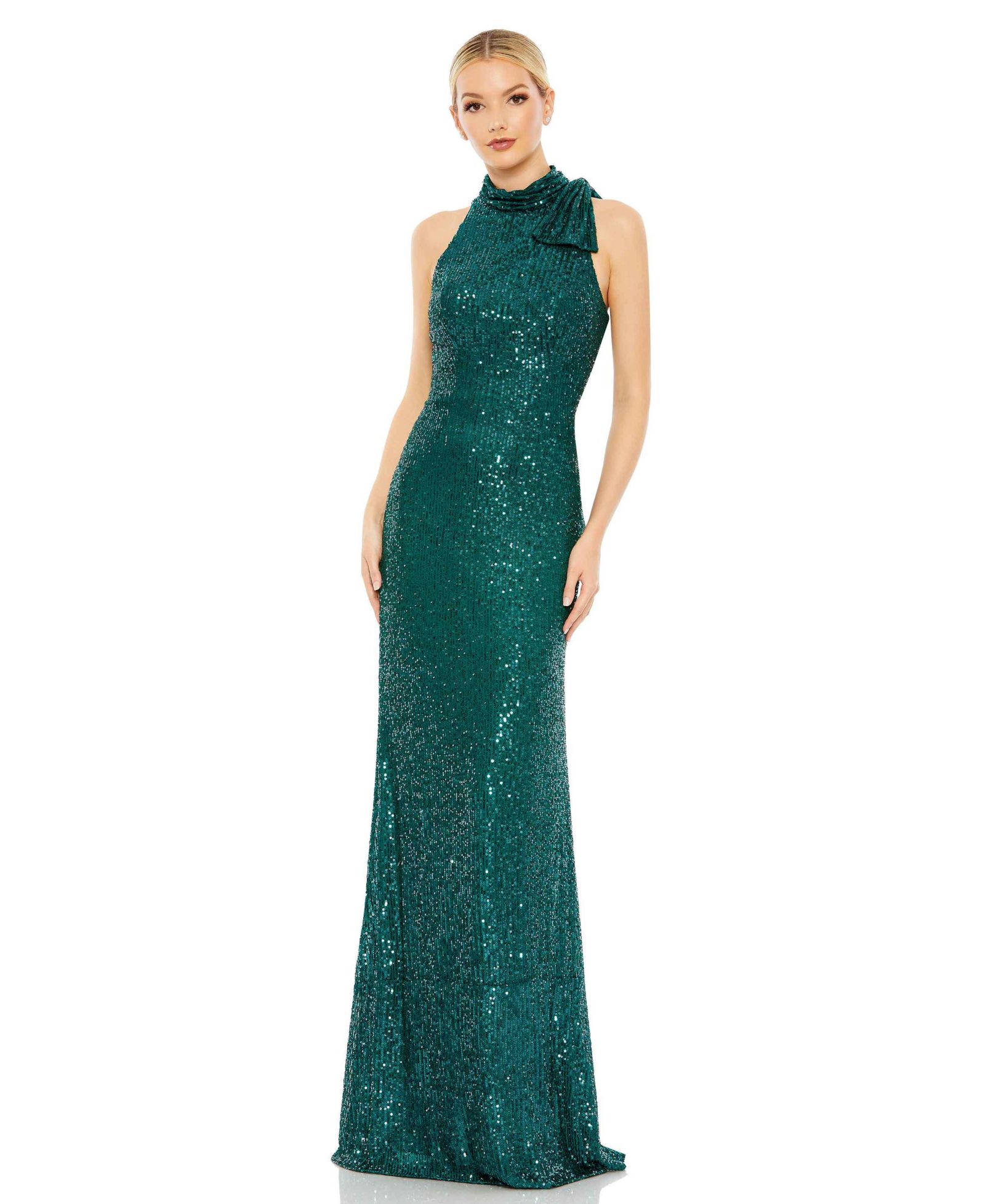 Вечернее платье Mac Duggal Women's Ieena Sequined Soft Tie Halter Neck Column